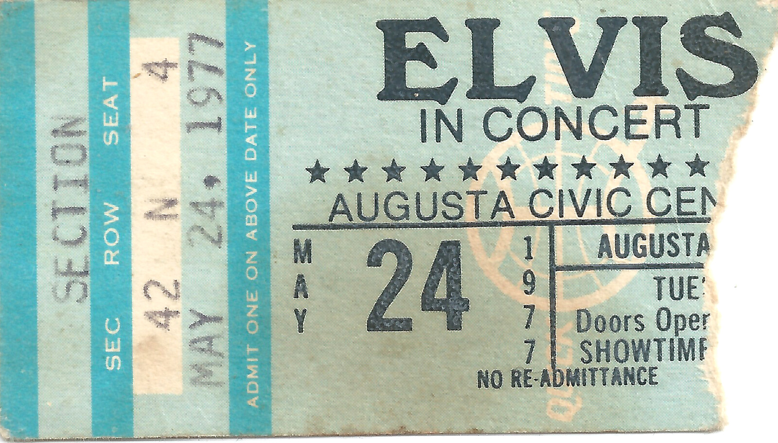Elvis Augusta Civic Center concert ticket